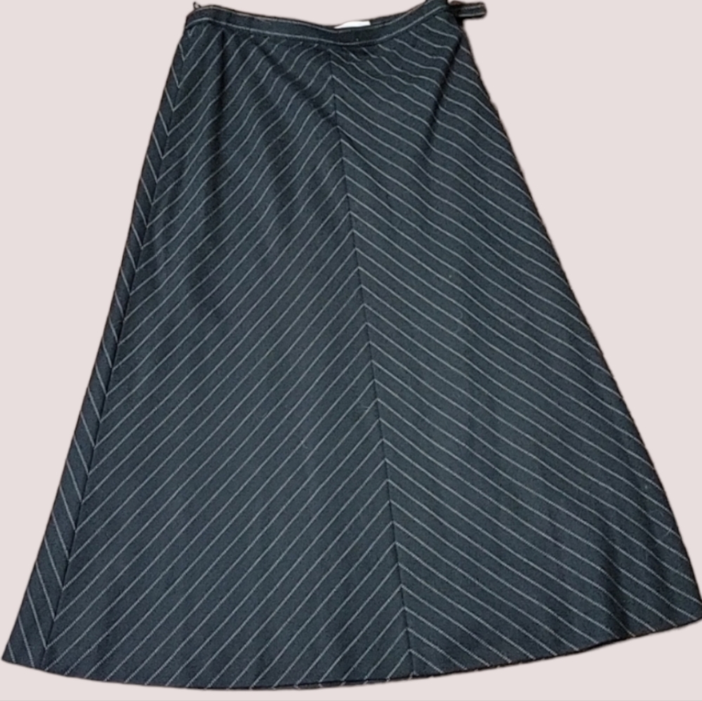 Escada Navy Pinstripe A-Line Skirt - Picture 2 of 8